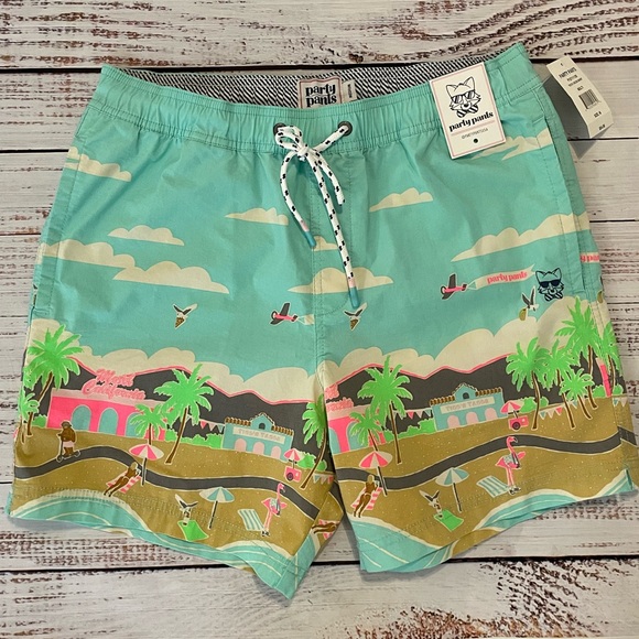 NWT Party Pants Men’s Medium Swim Trunks Tico’s Taco Truck - Picture 1 of 6